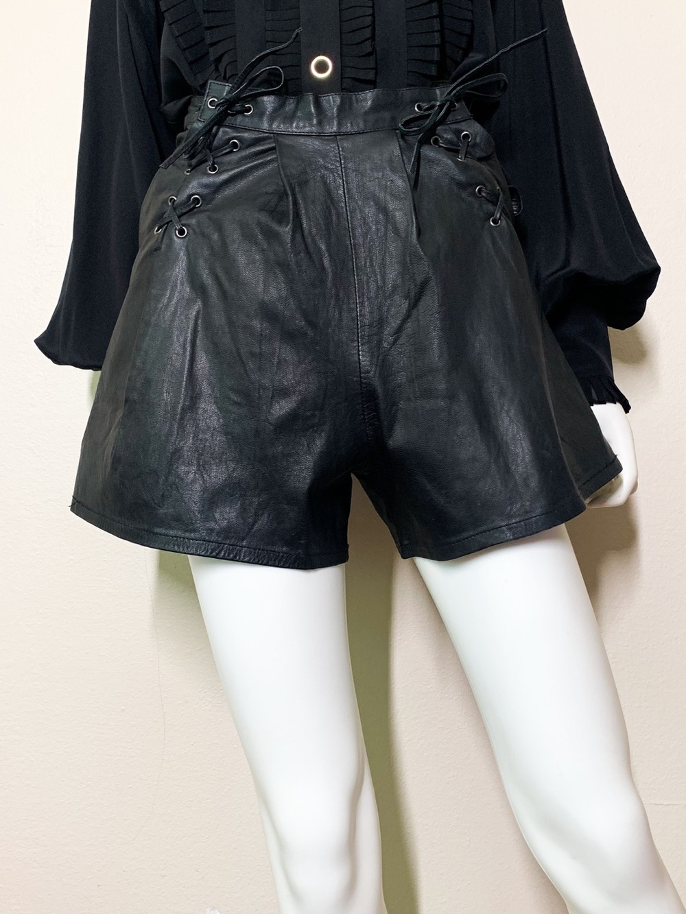 Stolen Girlfriends Club Black Leather Shorts US XS Lace Up Pockets High Waist